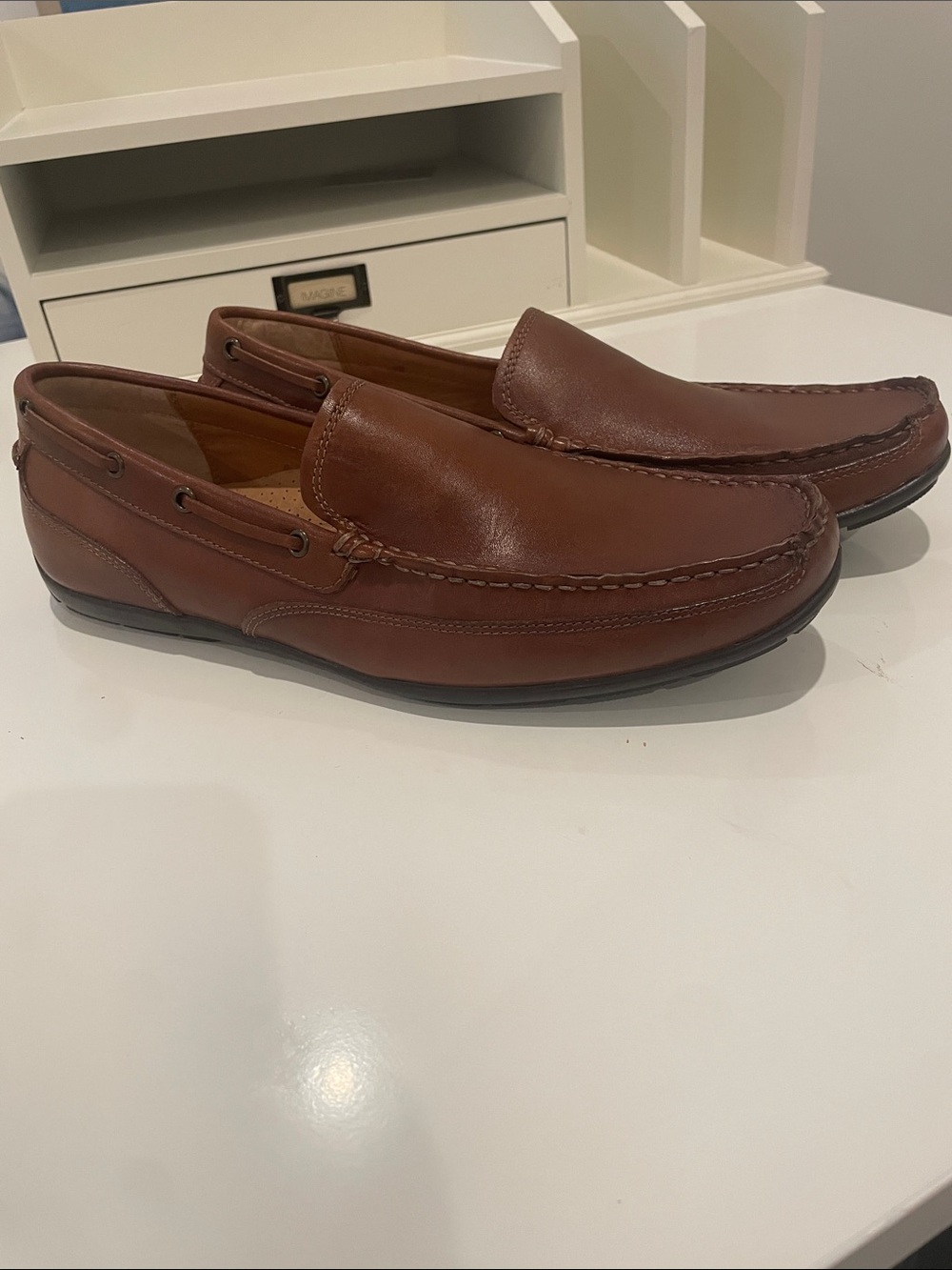 Bass “ Hank” Leather Slip On Loafers with Boat Shoe Styling and Rubber Soles.